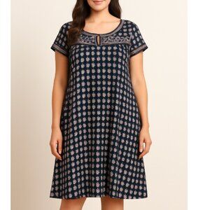 Max Studio Women's Navy/Pink Short Sleeve Dress w/ Keyhole Detail, size Medium